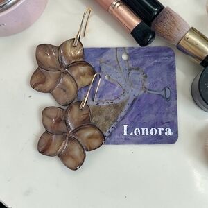 Hand Crafted Floral Shell Earrings 2" Long Hypoallergenic